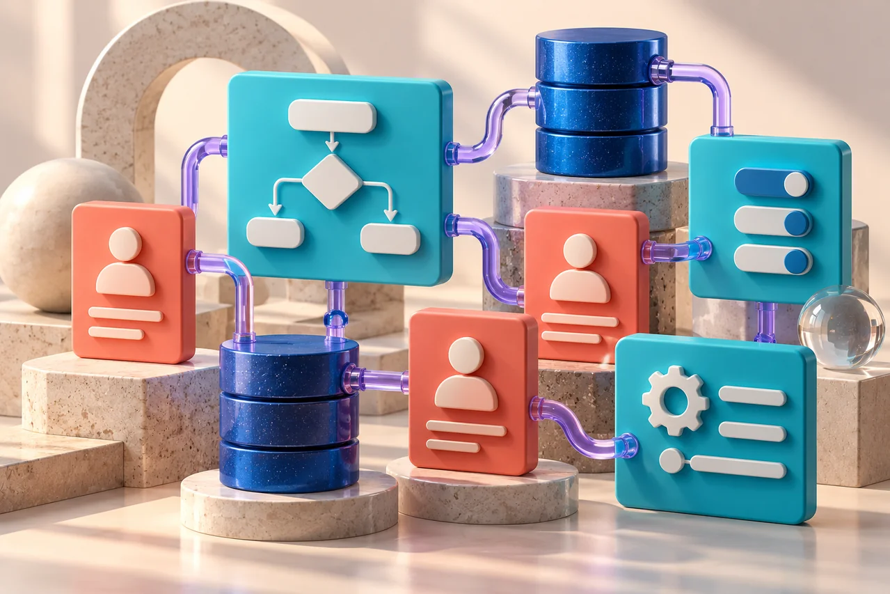 Original 3D illustration representing custom crm & software development