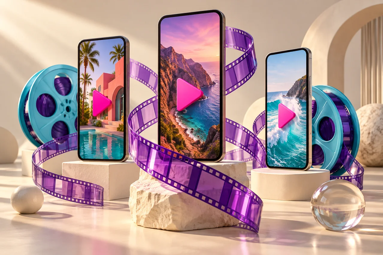 Original 3D illustration representing instagram reels editing