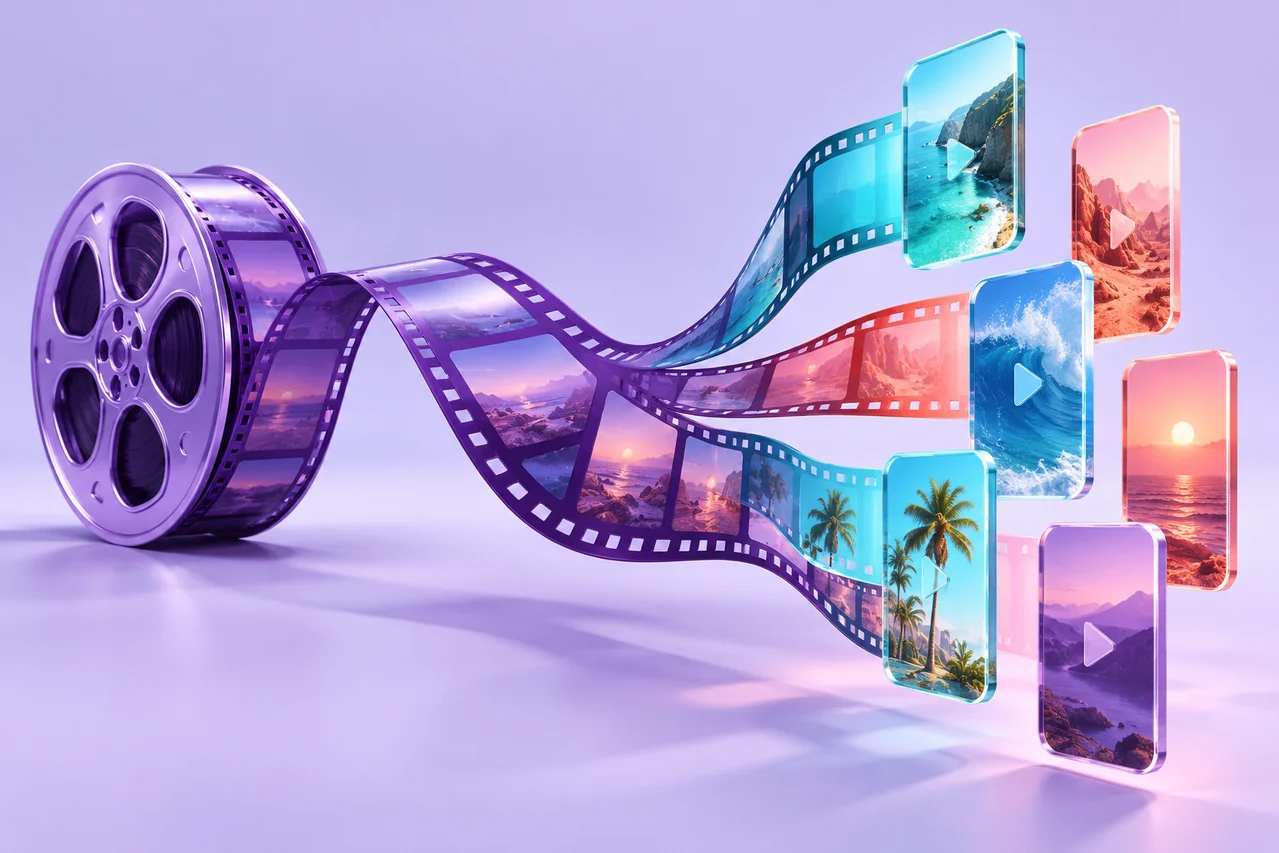 Original 3D illustration representing short-form content (reels/shorts)
