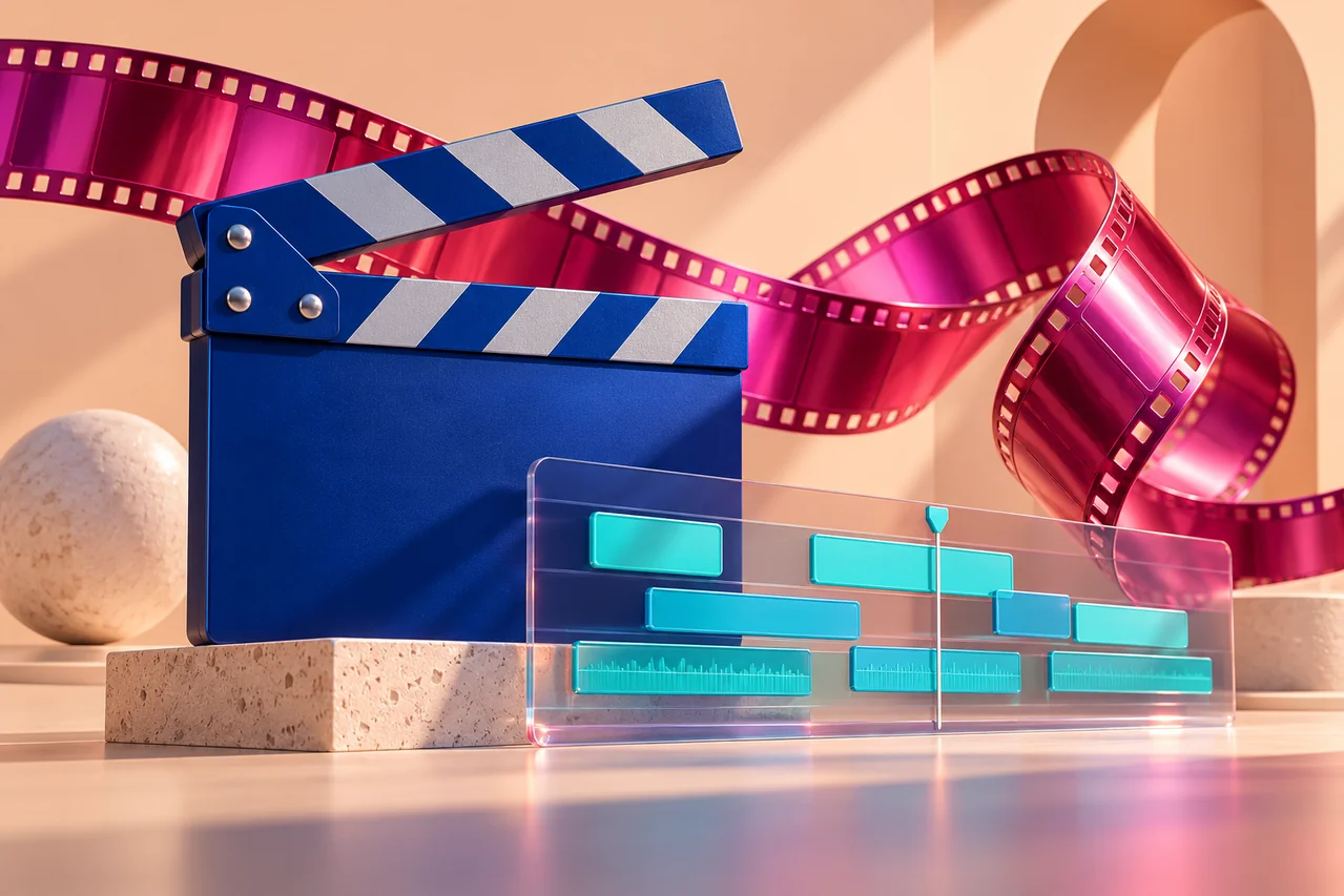 Original 3D illustration representing video editing