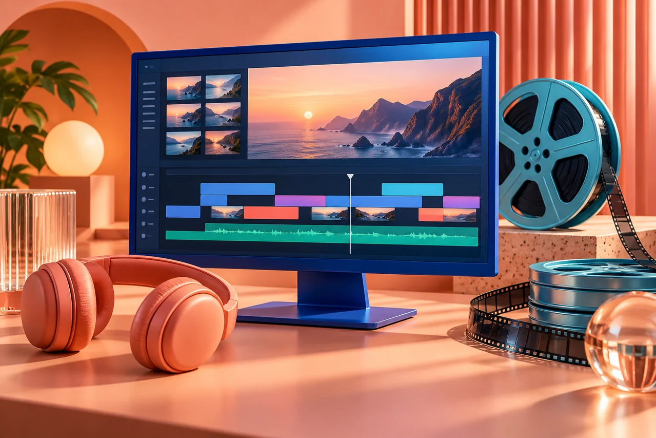 Original 3D illustration representing youtube video editing