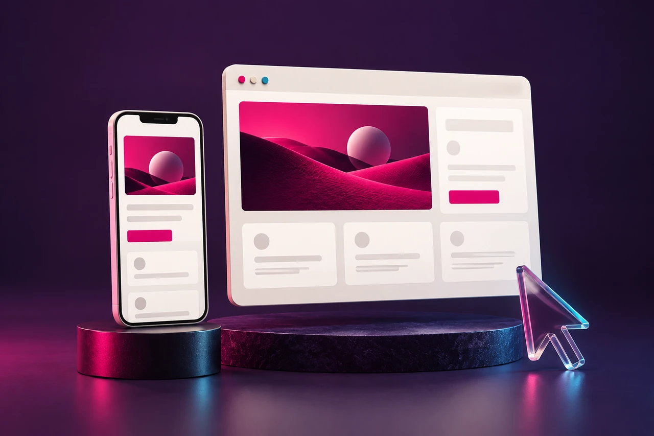 Desktop browser and phone illustrating responsive website design
