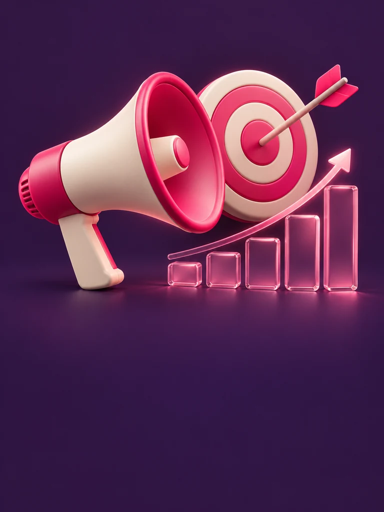 Megaphone, target and analytics chart illustrating digital marketing